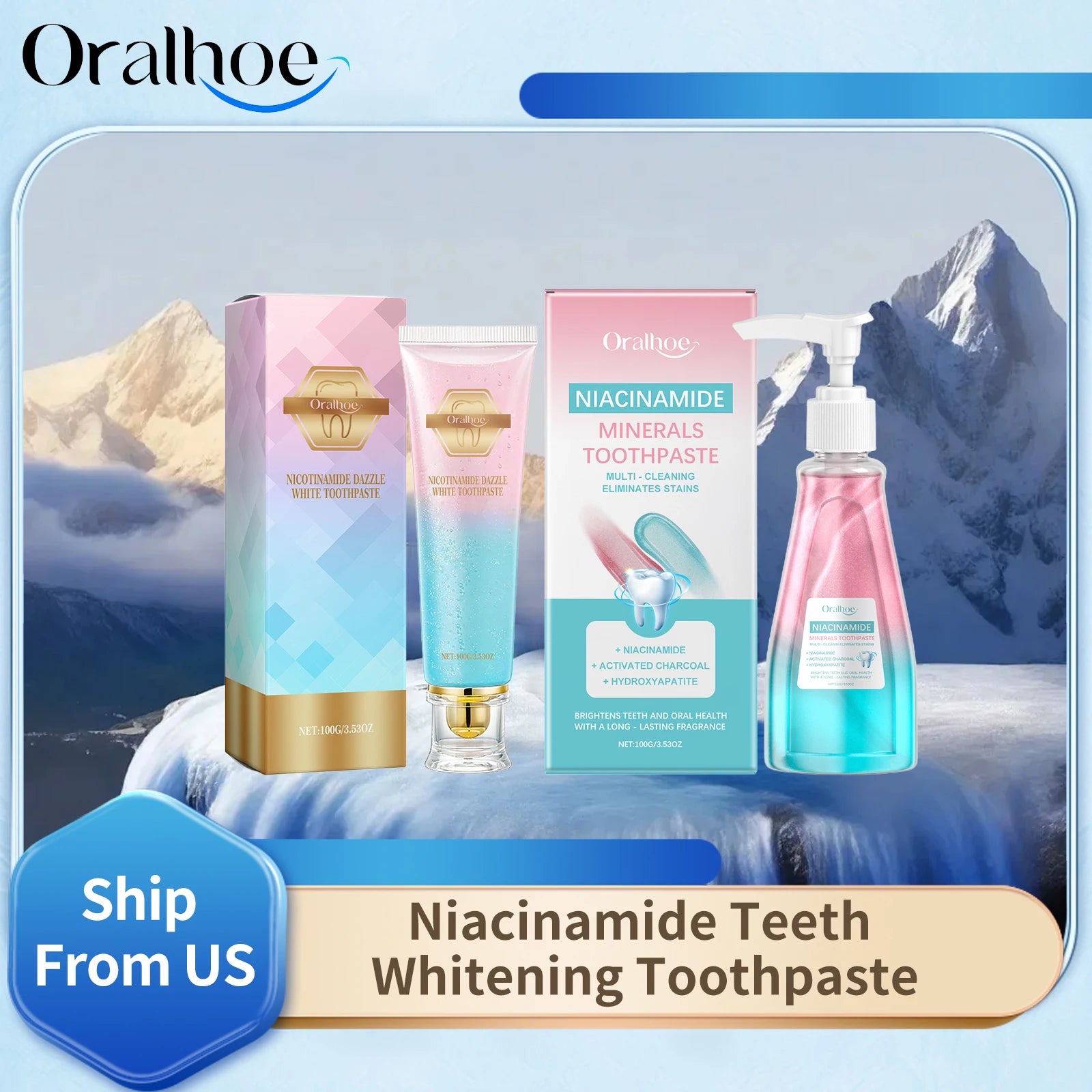 Oralhoe 100g Niacinamide dentifrice blanchissant éclaircir les dents nettoie les dents les tache bouche haleine fraîche hygiène buccale dentifrice blanchissant