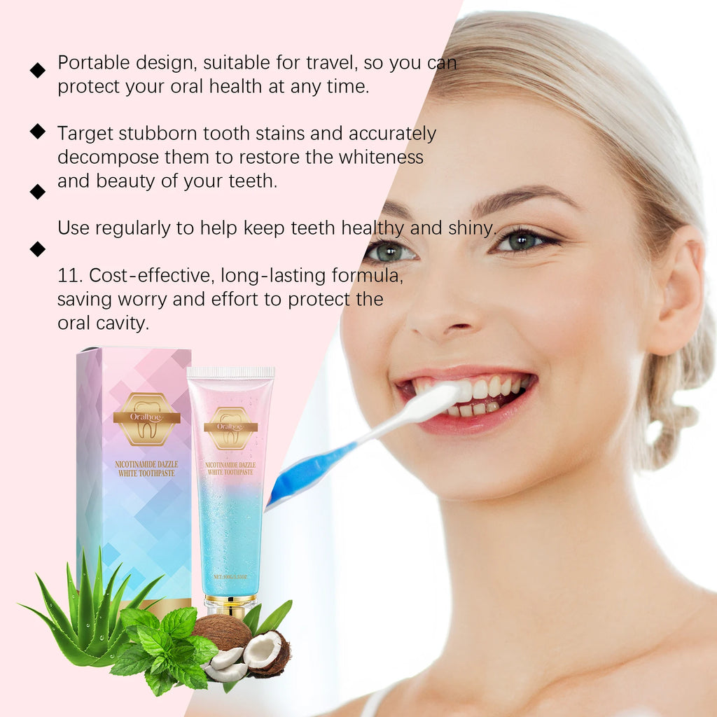 Oralhoe 100g Niacinamide dentifrice blanchissant éclaircir les dents nettoie les dents les tache bouche haleine fraîche hygiène buccale dentifrice blanchissant