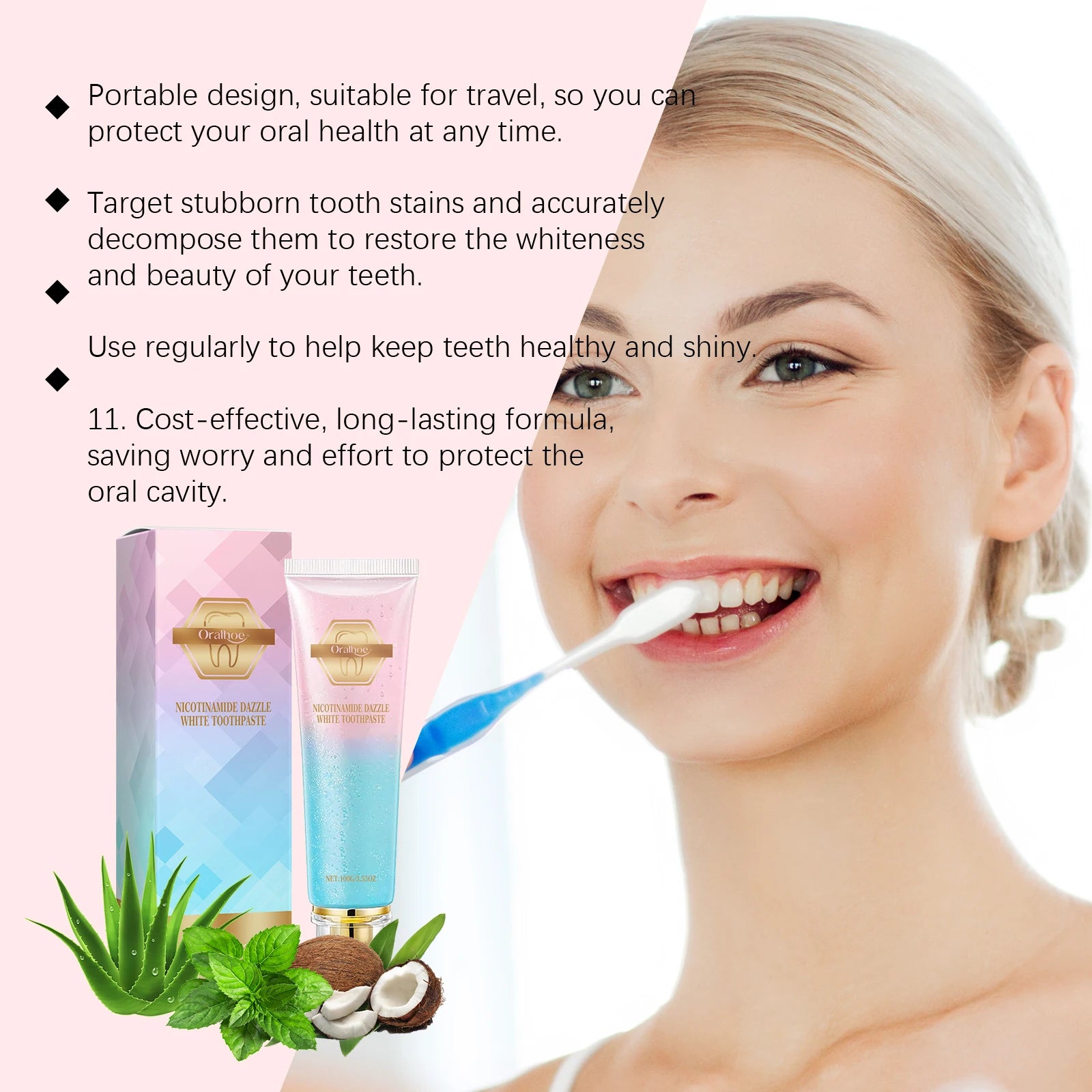 Oralhoe 100g Niacinamide dentifrice blanchissant éclaircir les dents nettoie les dents les tache bouche haleine fraîche hygiène buccale dentifrice blanchissant