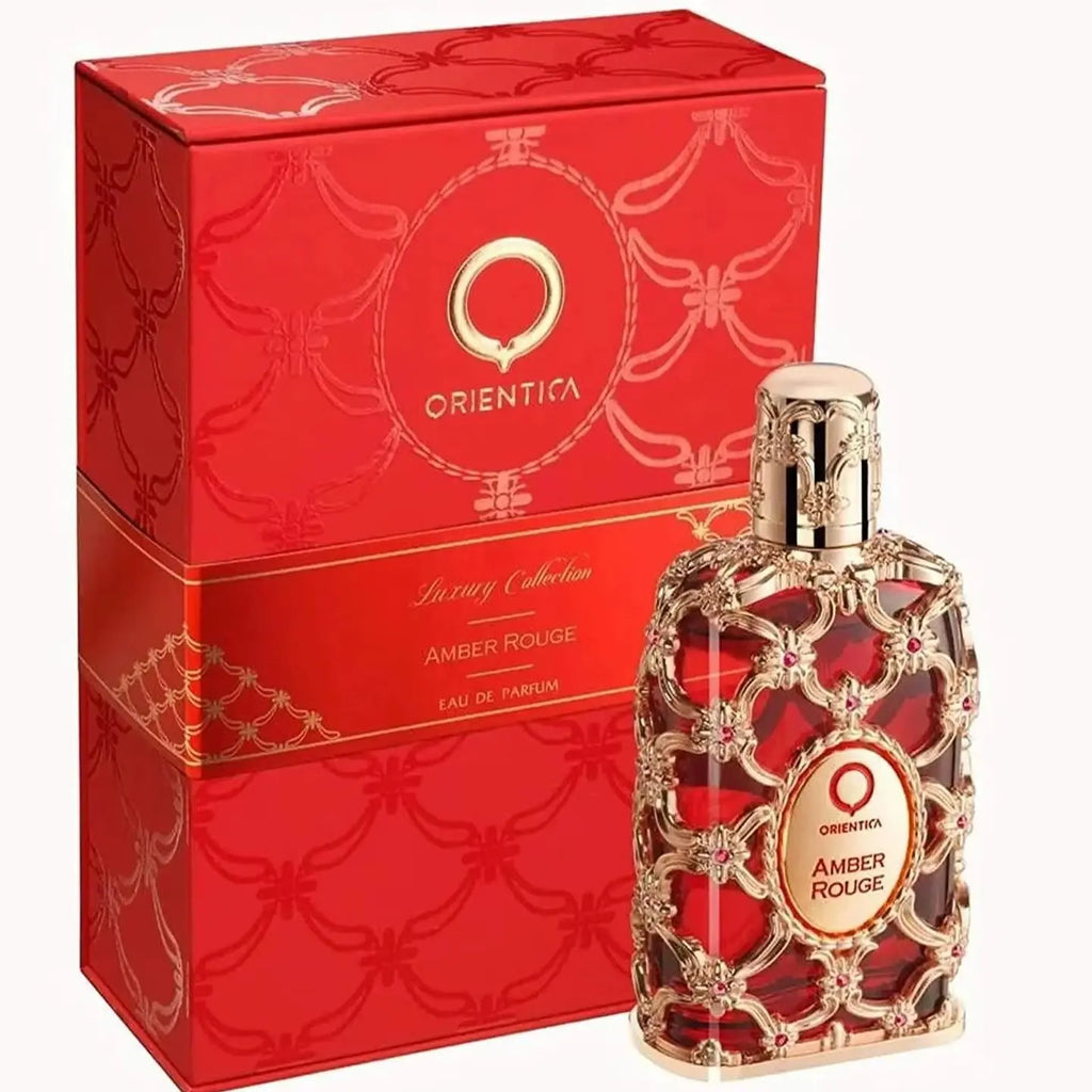 Orientica Luxury Collection Amber Rouge Eau de Parfum 2.7oz / 80ml – Boisé, Ambre, Safran, Praliné, Jasmin, Orange, Mousse de chêne, Algues marines – Parfum arabe pour femmes. Un cadeau de vacances parfait.