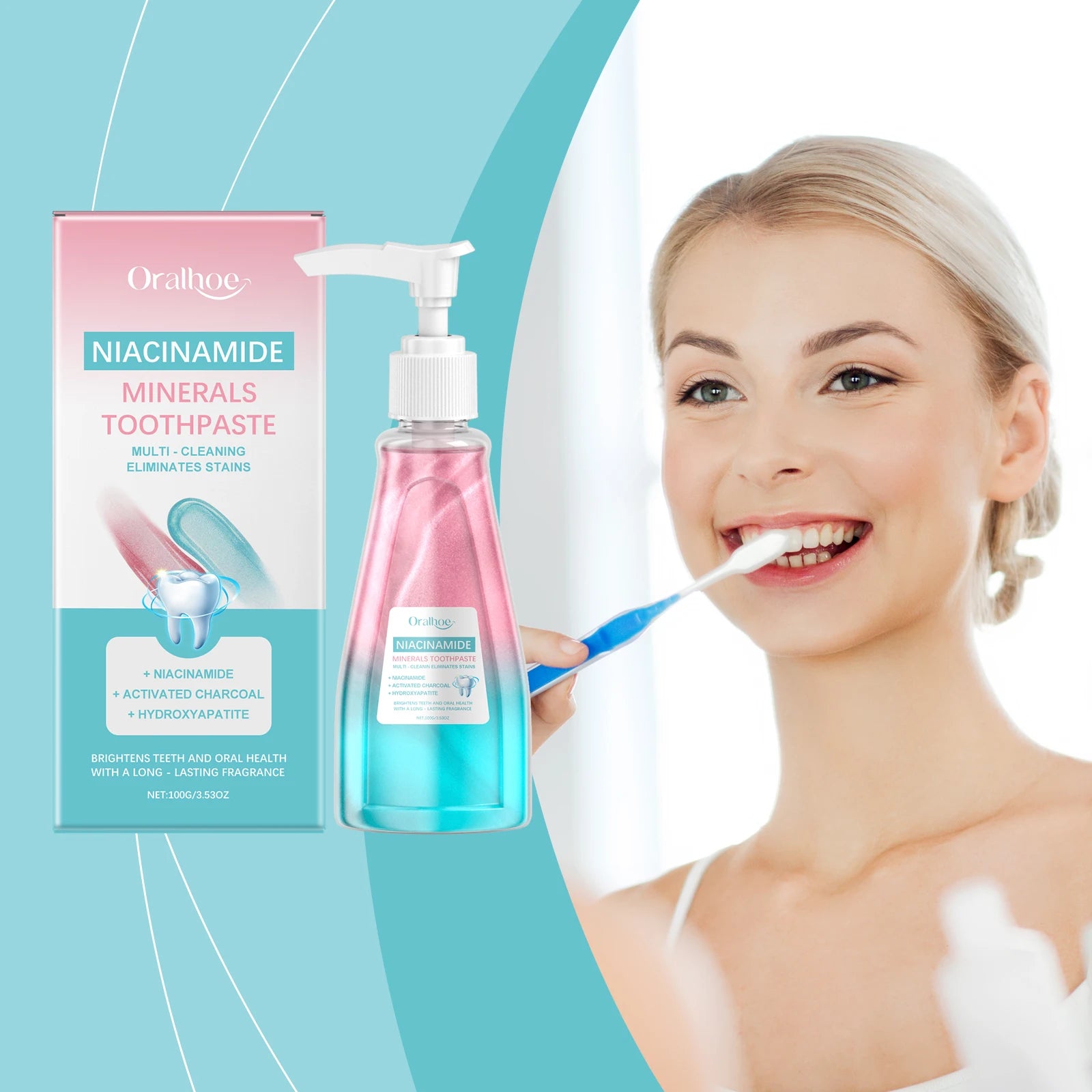 Oralhoe 100g Niacinamide dentifrice blanchissant éclaircir les dents nettoie les dents les tache bouche haleine fraîche hygiène buccale dentifrice blanchissant