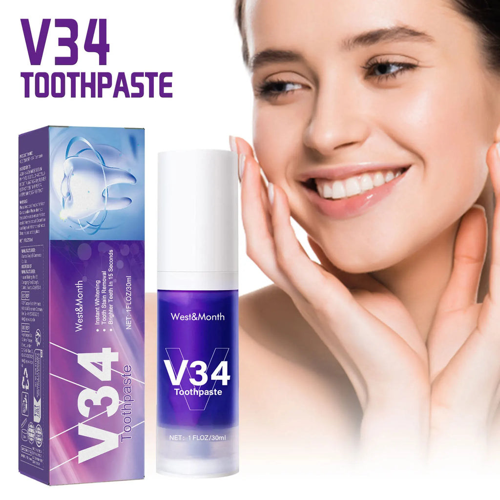 V34 Dents violettes Blanchiment dentifrice Éliminer les taches de plaque Nettoyage Hygiène buccale Souffle frais Beauté