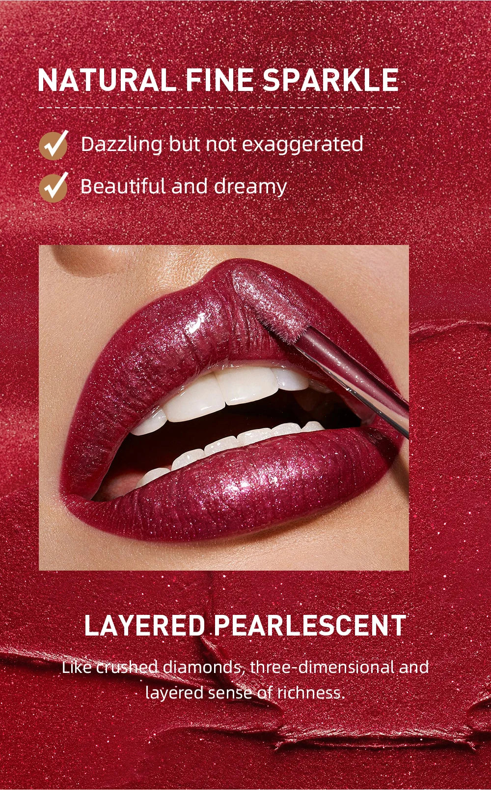 QIBEST diamant liquide rouge à lèvres hydratant longue durée violet scintillant imperméable brillant à lèvres cosmétiques mat paillettes rouge à lèvres
