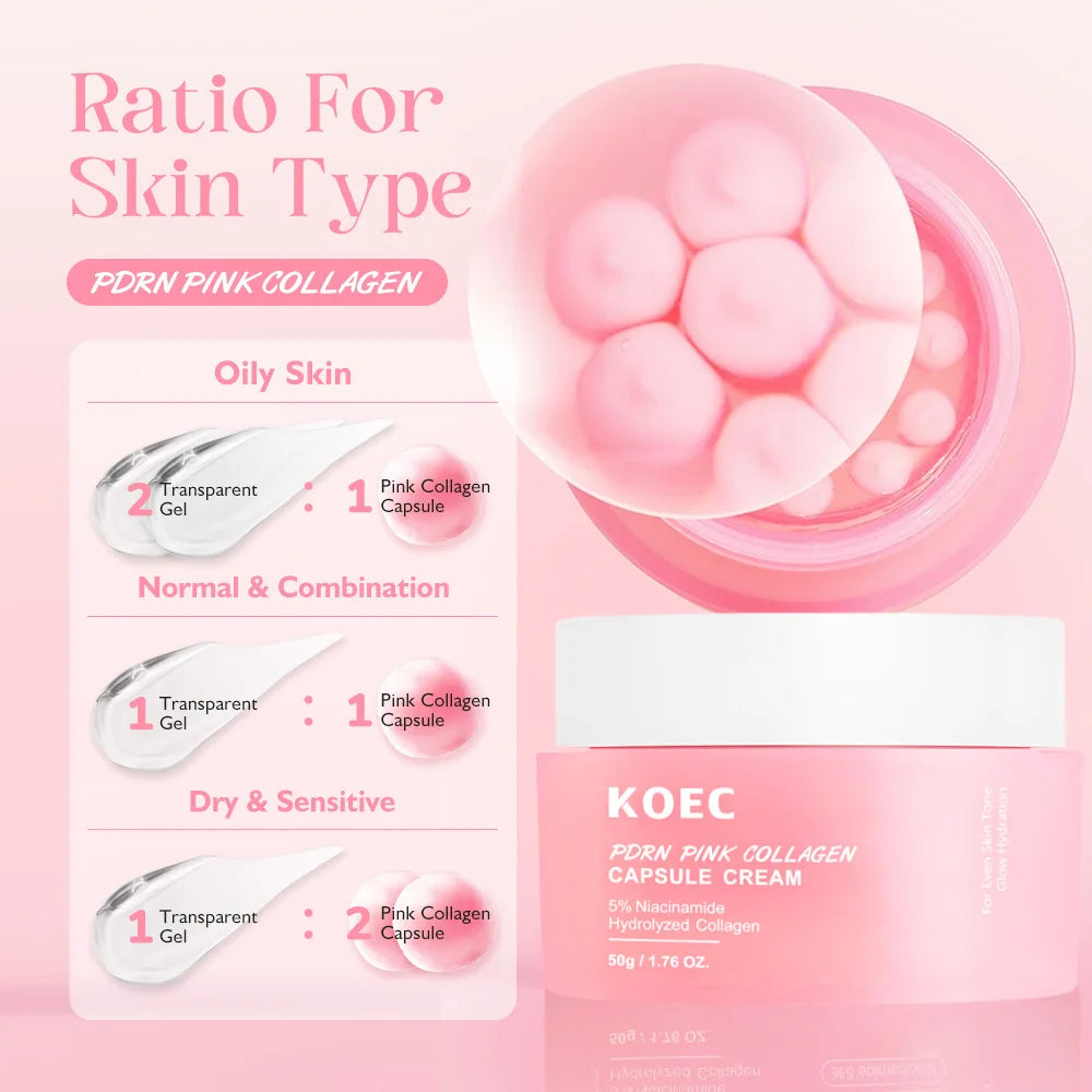 50g KOEC PDRN Crème capsule de collagène rose Anti-rides Hydratant Glowing Augmentation de l’élasticité 5% Niacinamide Collagène hydrolysé