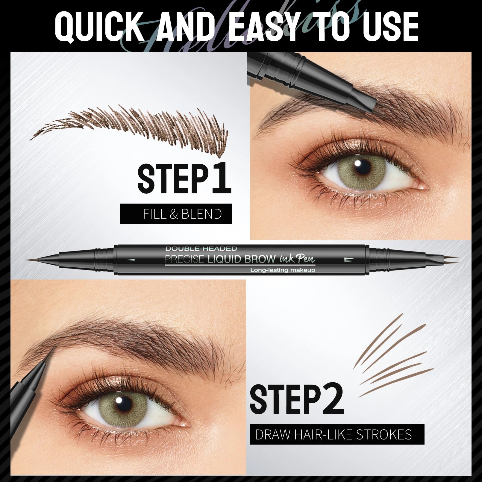 Crayon à sourcils liquide à deux branches Hellokiss, crayon à sourcils liquide à double extrémité sauvage 2 en 1 imperméable et résistant à la transpiration