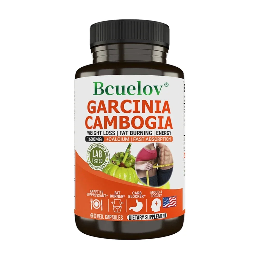 Capsule Bcuelov Garcinia Cambogia pour femmes et hommes, combustion des graisses, nettoyage intestinal, supplément de gestion du poids, NON-GMO