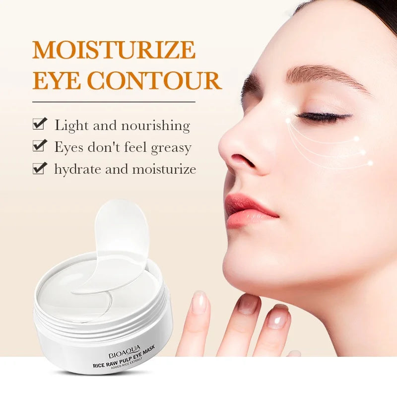 60pcs BIOAQUA Masque pour les yeux au collagène de riz blanc Anti-cernes Dissolvant de sacs pour les yeux Patchs hydratants pour les yeux Raffermis Soins de la peau