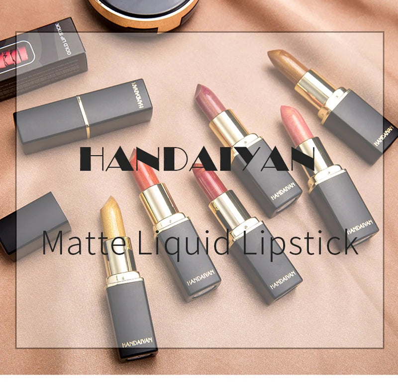 Rouge à lèvres brillant doré tube noir, rouge à lèvres hydratant perle 9 couleurs disponibles