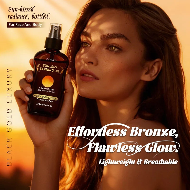 Huile bronzante sans soleil en spray : crée rapidement un teint hâlé, unifie le teint, illumine le complexion. Convient pour le visage et le corps