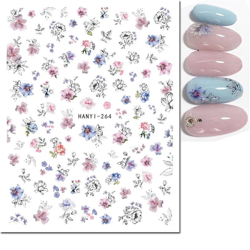 Autocollants 3D pour art des ongles , rose clair, violet, pétales de fleurs, décalcomanies pour décoration de manucure, salon de beauté, été