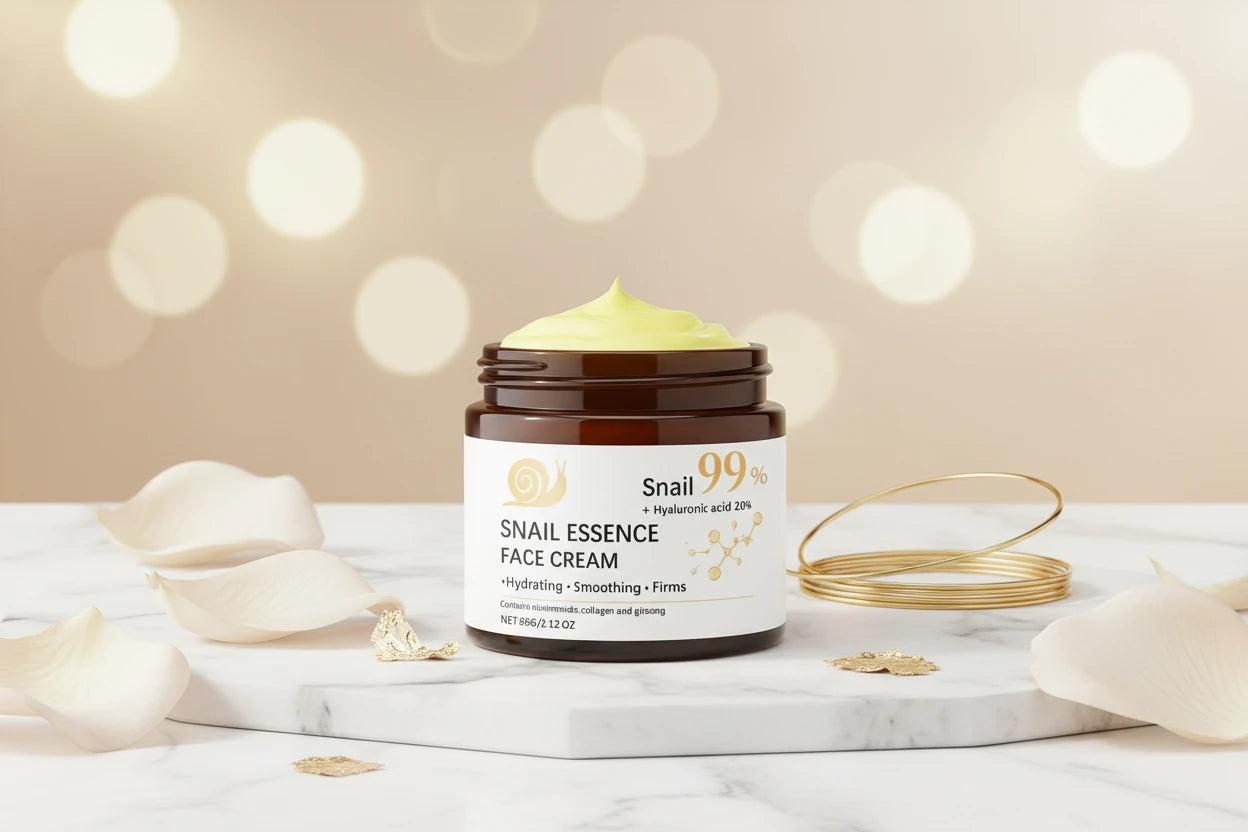 Crème hydratante pour le visage d’escargot 99 % d’essence d’escargot Acide hyaluronique 20 % de lifting raffermissant de la peau Barrière de réparation Soins de la peau 60g