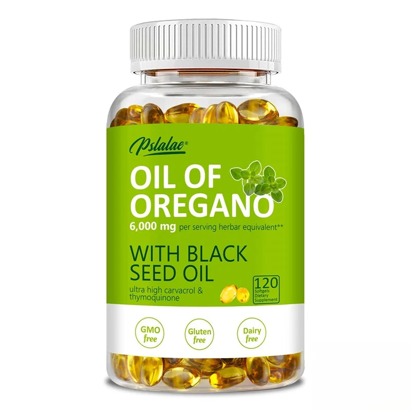 Gélules d'huile d'organo - avec huile de graines d'organo et noires, pour la digestion, soulage le gonflage, augmente l'immunité, antioxydant - 120 pièces