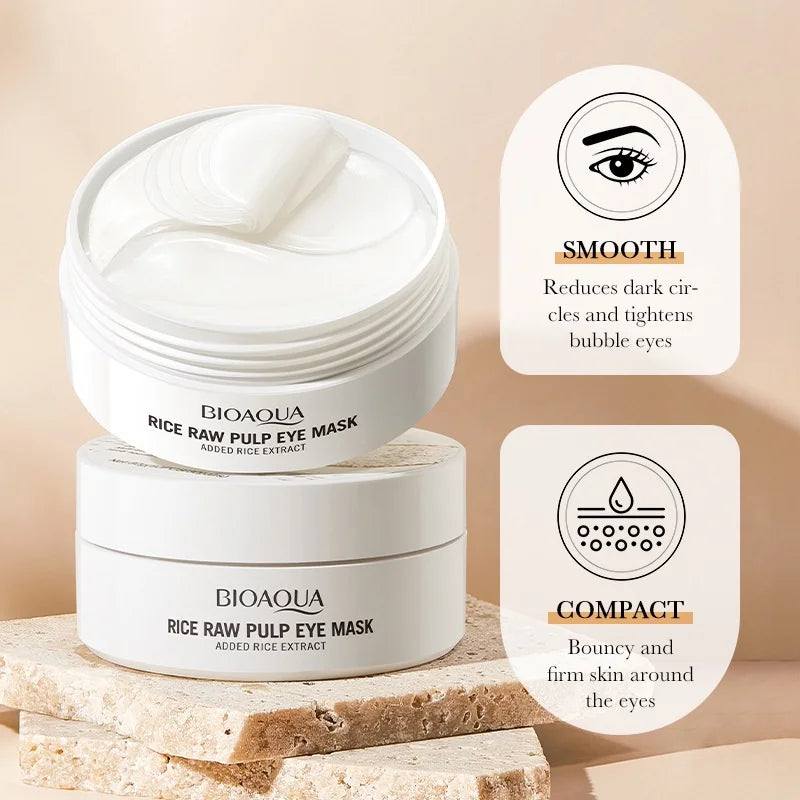 60pcs BIOAQUA Masque pour les yeux au collagène de riz blanc Anti-cernes Dissolvant de sacs pour les yeux Patchs hydratants pour les yeux Raffermis Soins de la peau
