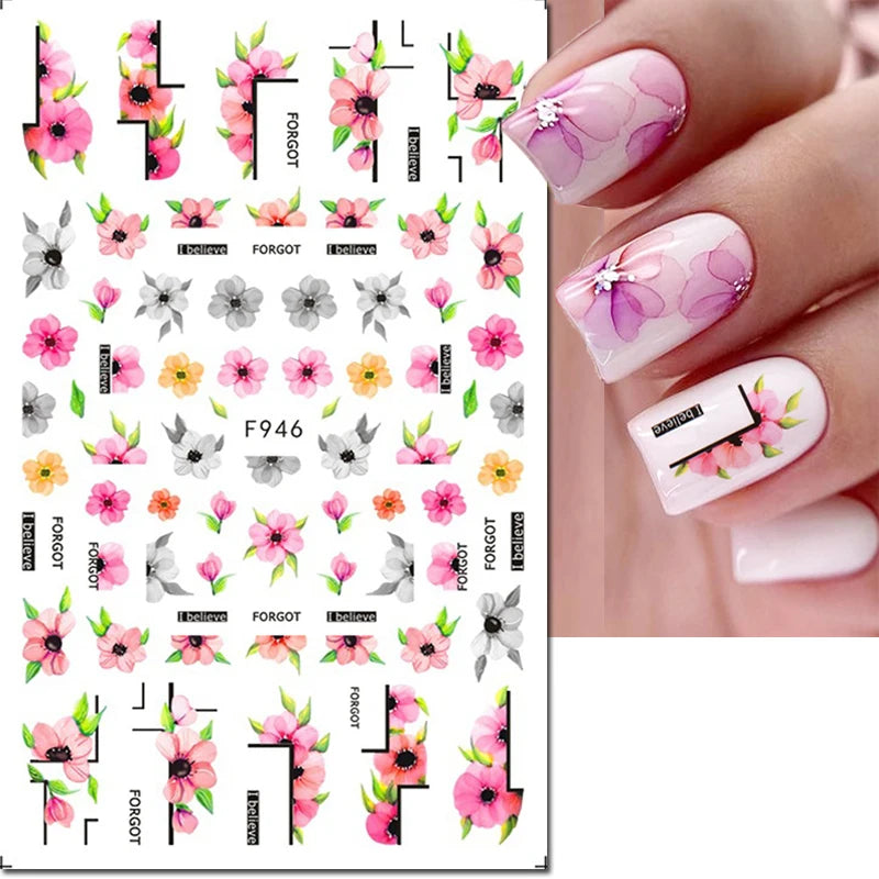Autocollants 3D pour art des ongles , rose clair, violet, pétales de fleurs, décalcomanies pour décoration de manucure, salon de beauté, été