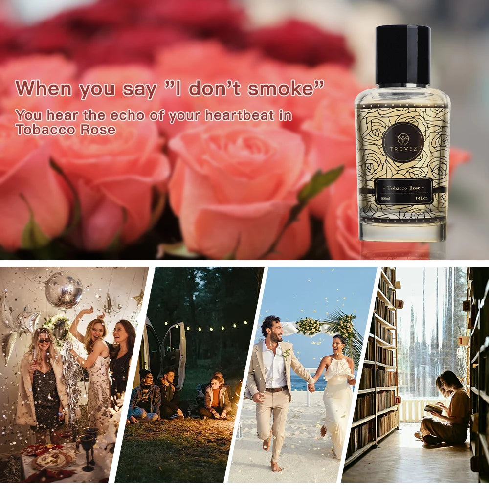 Parfum TROVEZ Tabac Rose 100ml Parfum longue durée Parfum riche Spray corporel Parfums pour hommes