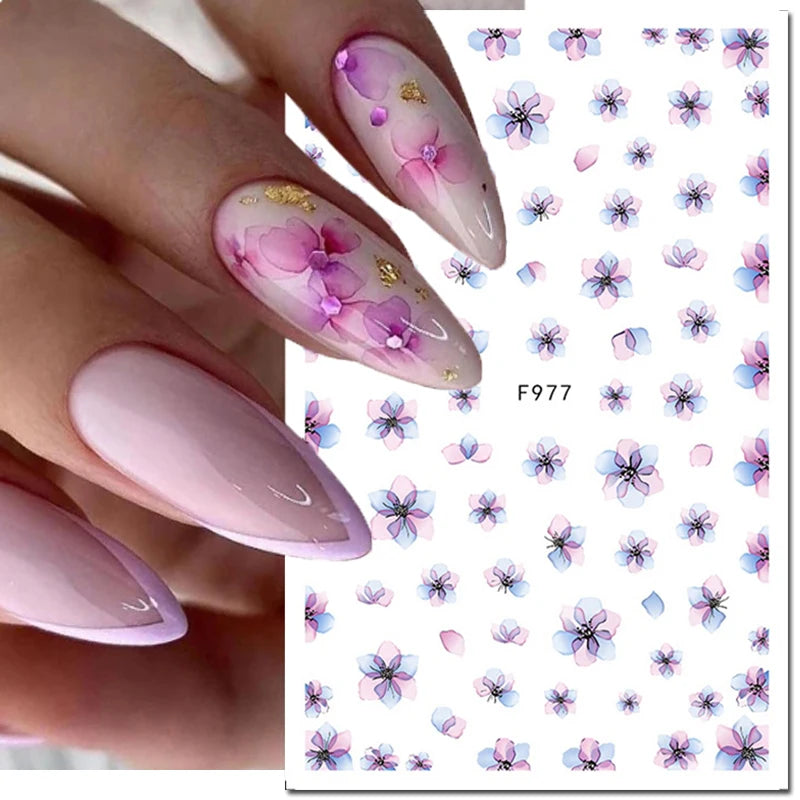 Autocollants 3D pour art des ongles , rose clair, violet, pétales de fleurs, décalcomanies pour décoration de manucure, salon de beauté, été
