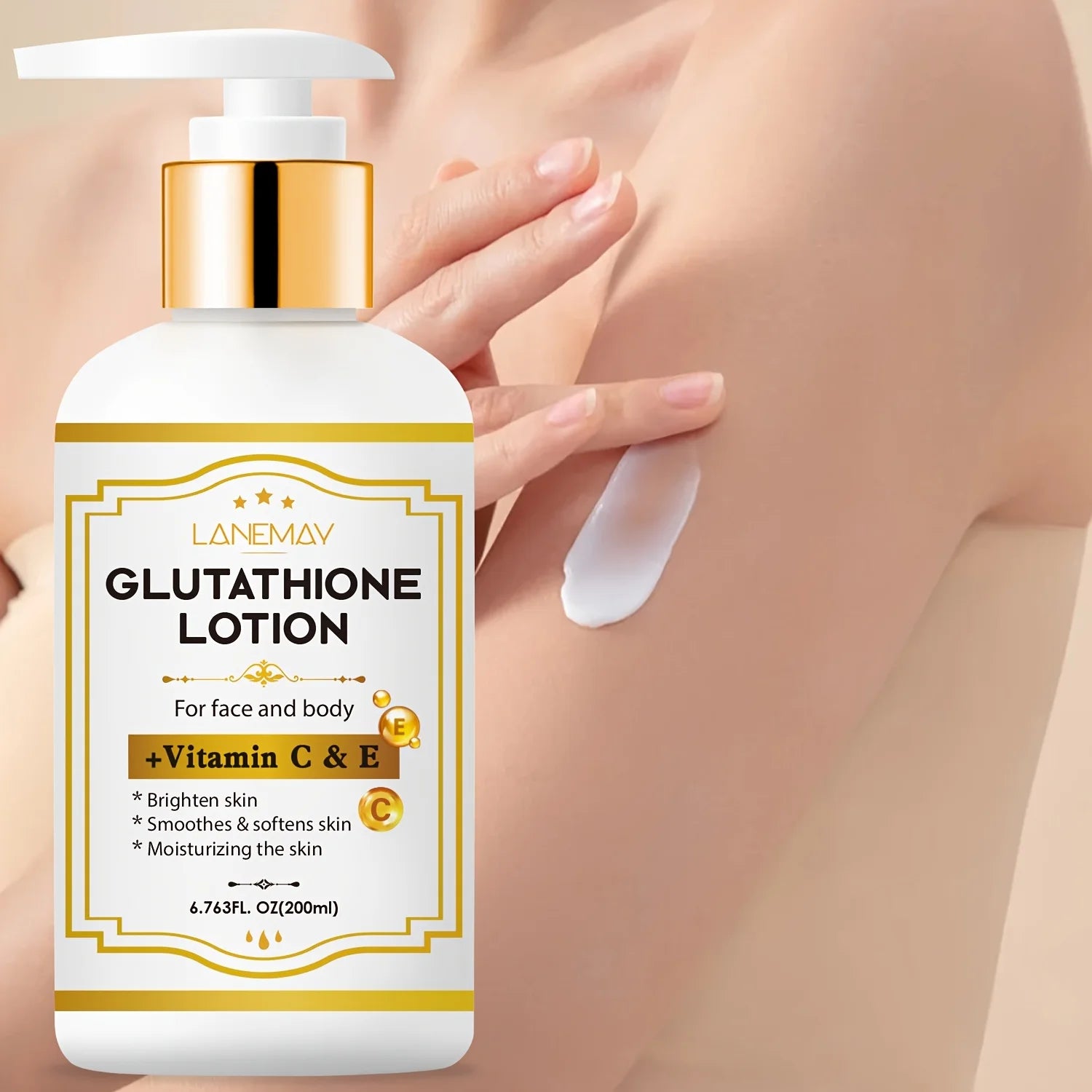 Lotion au glutathion avec vitamine C&E - Éclaircissant, hydratant et hydratant pour le visage et le corps pour le beige clair sec et fissuré, sans parabène