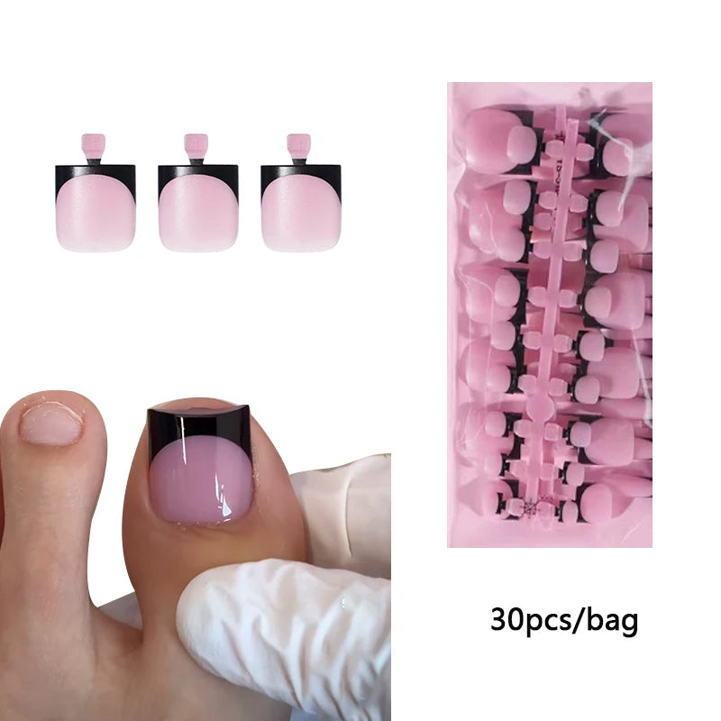 30pcs Pointes d’ongles d’orteil carré Été Dégradé Faux orteils Ongles Portable Short Ensemble D’Ongles De Pieds Carrés Appuyez Sur L’Ongle