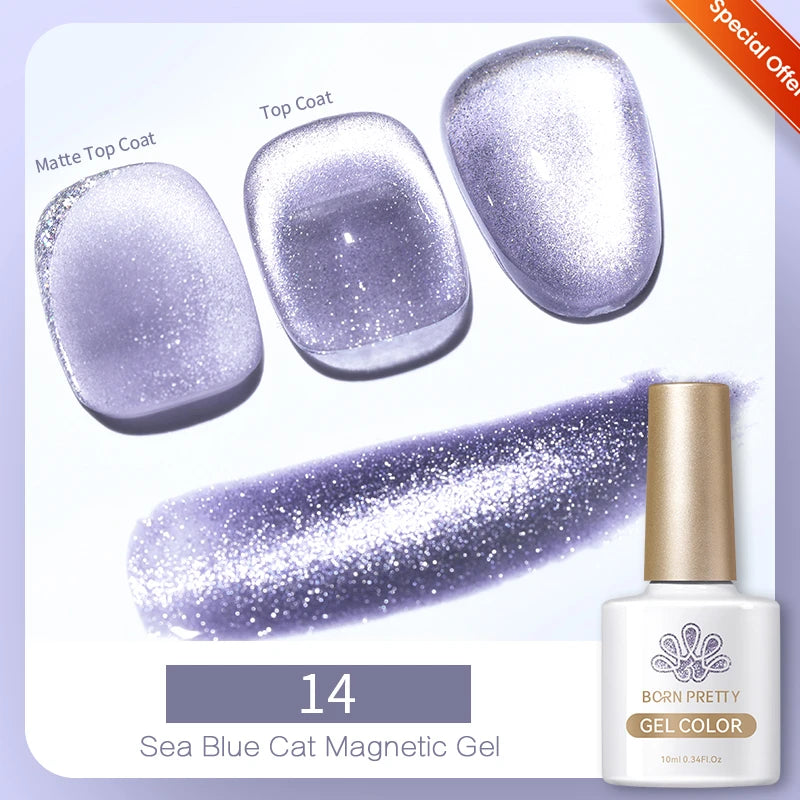 BORN PRETTY 10ml Gold Water Light Cat Magnetic Gel Polish Spaking Glitter Crystal Black Soak Off UV LED Vernis Manucure