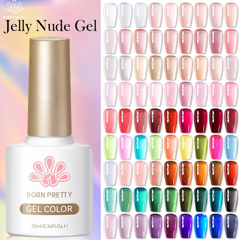 BORN PRETTYvernis à Ongles Gel, Semi Transparent, Soak Off UV LED, Vernis à Ongles Nude, N64.Gel Varjuvening,Art des ongles, 50 Couleurs, 10ml