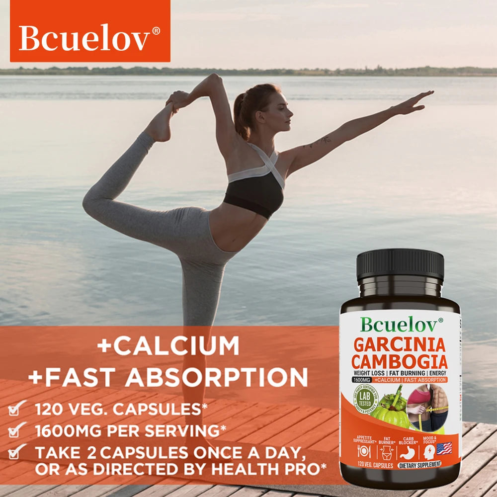 Capsule Bcuelov Garcinia Cambogia pour femmes et hommes, combustion des graisses, nettoyage intestinal, supplément de gestion du poids, NON-GMO
