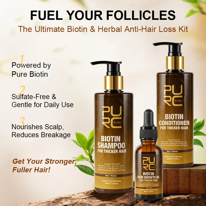 PURC biotine croissance des cheveux shampooing Anti perte de cheveux réparation endommagé frisottis huile d'argan traitement du cuir chevelu produits de soins capillaires