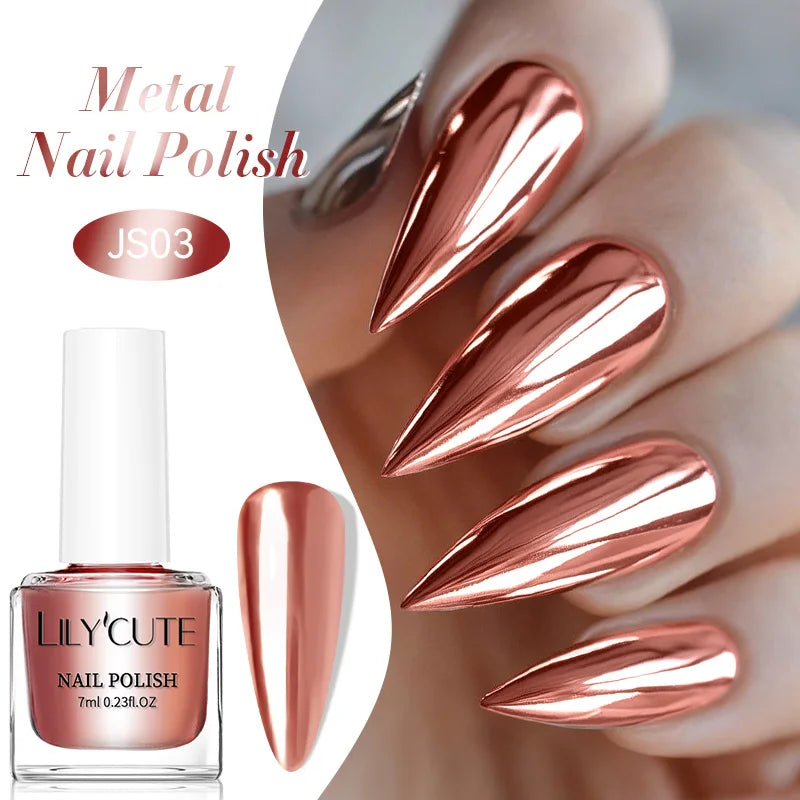 LILYCUTE 7ml Ultra Shine Vernis à ongles en métal longue durée Effet métallique Nail Art Vernis Bouteille en verre Séchage rapide à l’air