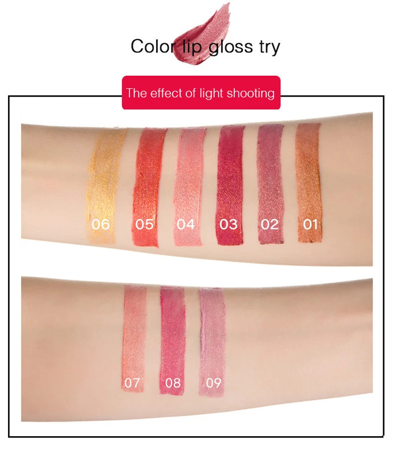 Rouge à lèvres brillant doré tube noir, rouge à lèvres hydratant perle 9 couleurs disponibles