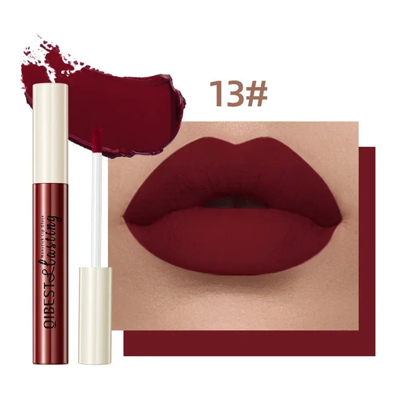 QIBEST 24 couleurs Rouge à lèvres liquide mat Imperméable Velours longue durée Brillant à lèvres rouge Teinte Maquillage Rouges à lèvres cosmétiques Brillants à lèvres