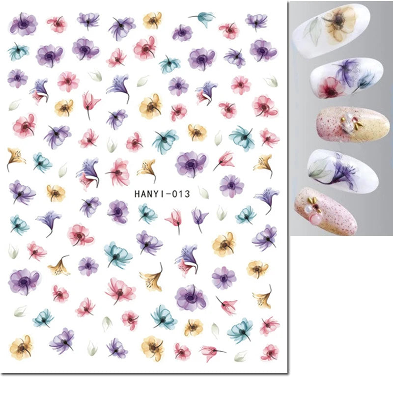 Autocollants 3D pour art des ongles , rose clair, violet, pétales de fleurs, décalcomanies pour décoration de manucure, salon de beauté, été