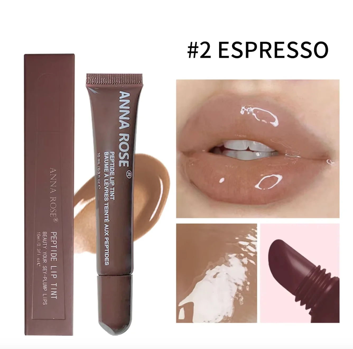 Ensemble de teinture pour lèvres infusée de peptide - 4 teintes de brillant de gelée, brillant à lèvres hydratant, couleur de lèvres brillante longue durée