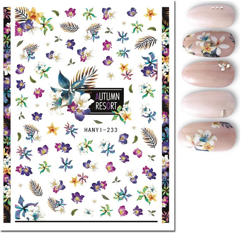 Autocollants 3D pour art des ongles , rose clair, violet, pétales de fleurs, décalcomanies pour décoration de manucure, salon de beauté, été