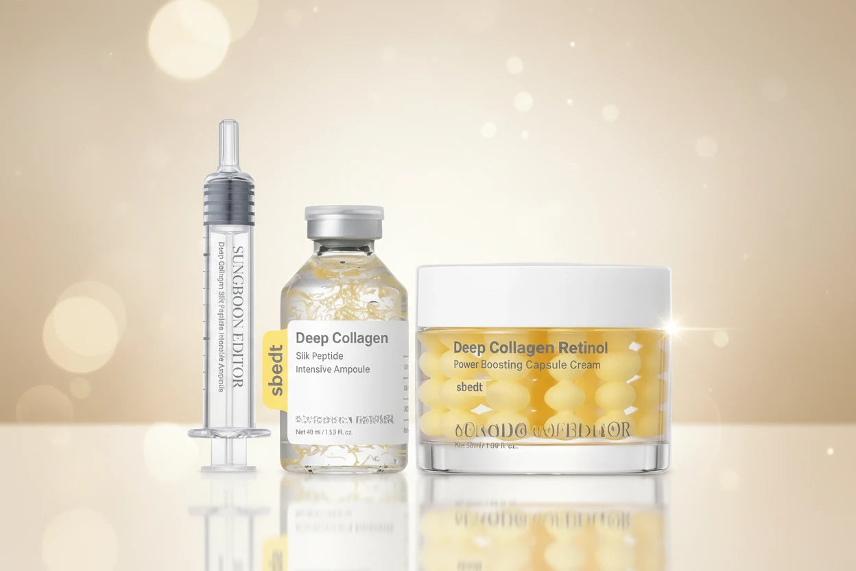 Sérum d'ampoule de peptide de collagène de soie Ensemble de soins coréens Sérum hydratant au collagène profond Crème de capsule de puissance au rétinol Soins du visage pour femmes