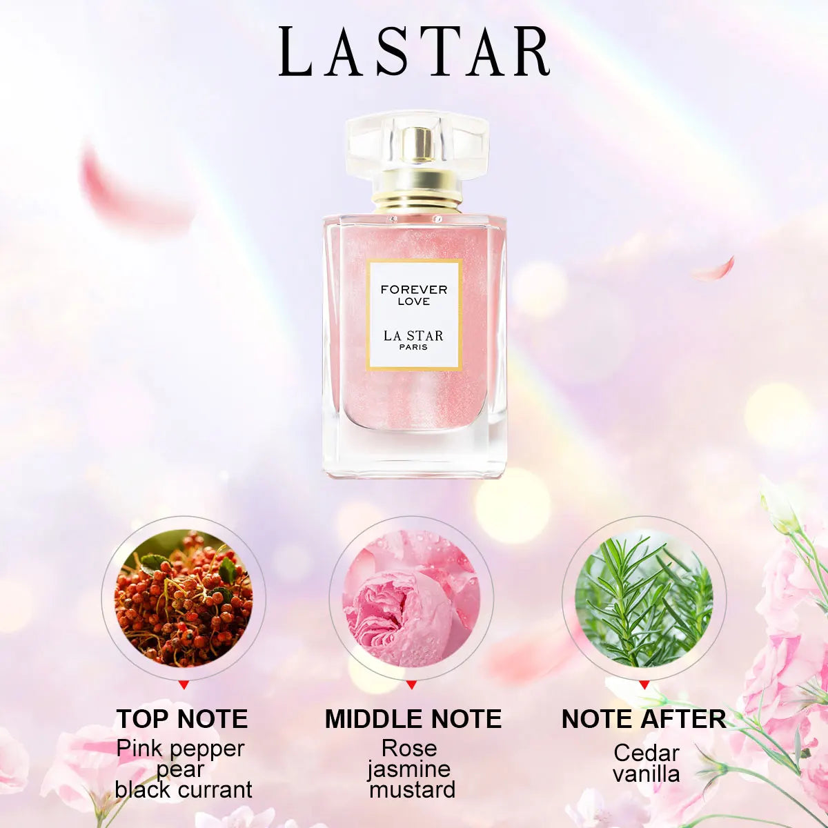 Parfum longue durée pour femmes LASTAR, deux flacons d'un total de 110 ml/3,72 fl oz, parfum rose et jasmin, cadeaux de Noël/Nouvel An
