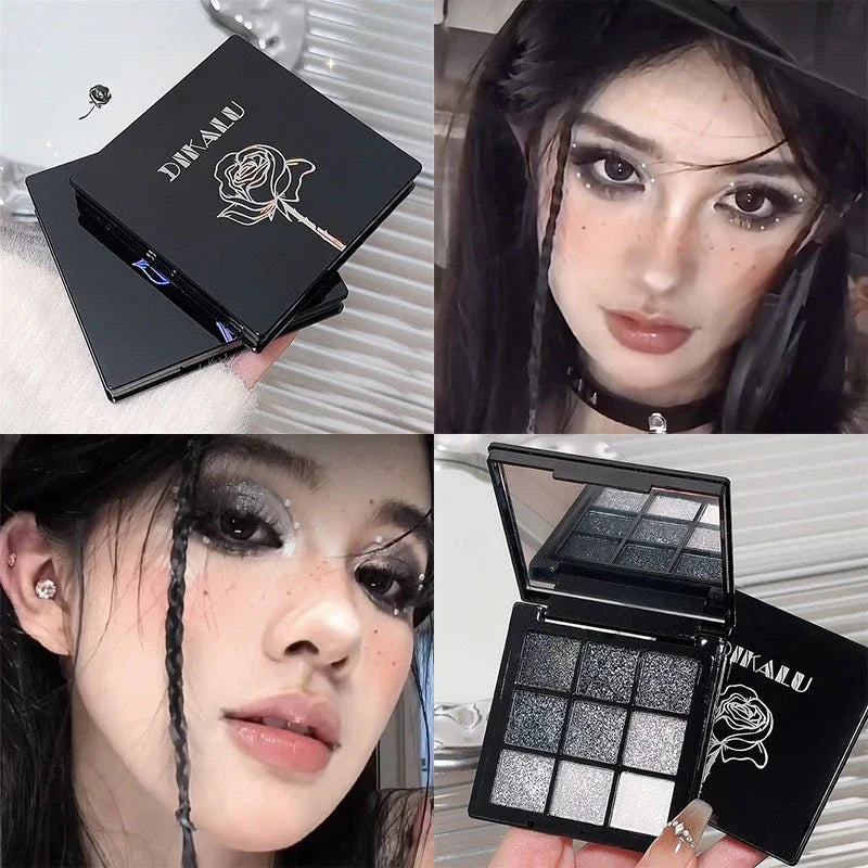 Ombre à paupières Noir Rouge Punk Fumé 9 Couleur Perle Froid Couleur Sombre Maquillage Ombre à Paupières Palette Durable Ombre à Paupières À Paillettes Imperméable