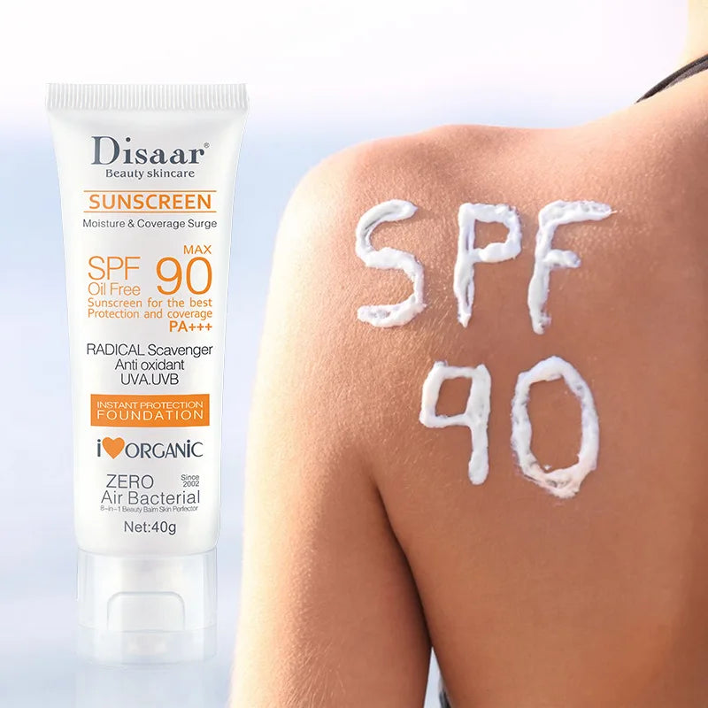 Fond de Teint Solaire Sans Huile SPF90 PA+++ 40g, Protection Antioxydante UVA/UVB, Couvrance Hydratante Bio pour le Visage