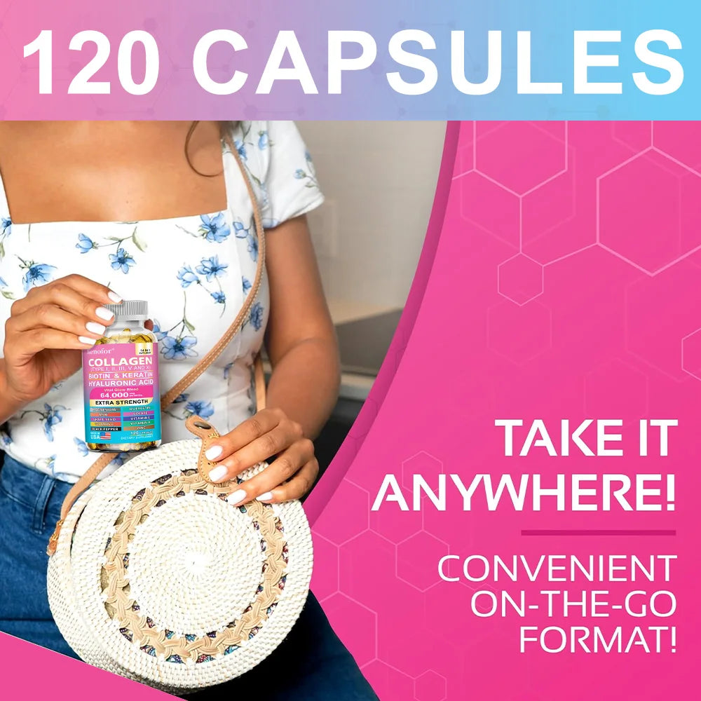 Capsules de collagène 14 en 1, produit de soins pour la peau à la biotine et à la kératine, Booster, Anti-vieillissement, blanchiment de la peau, supplément de soins des ongles et des cheveux