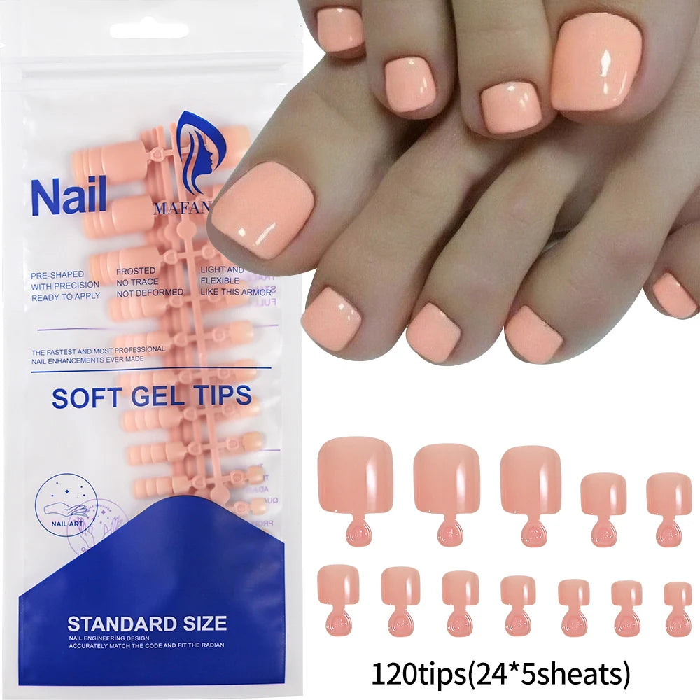 120 pièces/boîte pointe française ongles à pression système de couleur rose forme carrée ongles de pied longueur courte finition brillante faux ongles