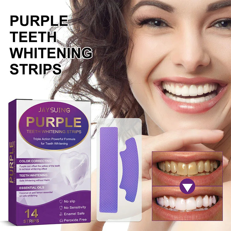 Bandes de blanchiment des dents violettes Brighteni Dent Améliorer le jaunissement dentaire Nettoyage du sourire lumineux Hygiène buccale Bande de blanchiment des dents