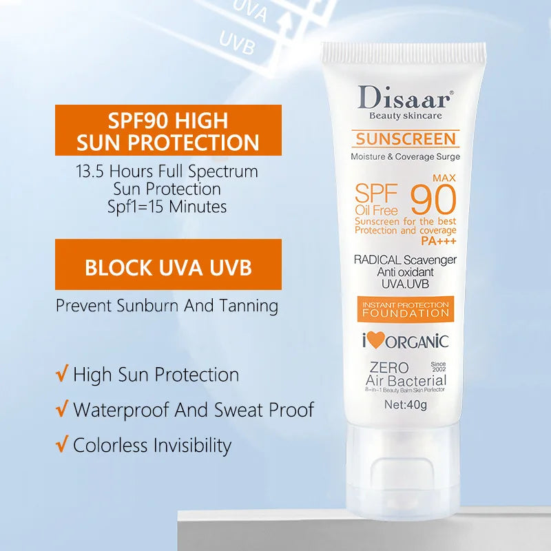 Écran solaire SPF90+ Protection contre les rayonnements UV Hydratant Visage Corps Bras Cuisses Crème solaire Soins de la peau