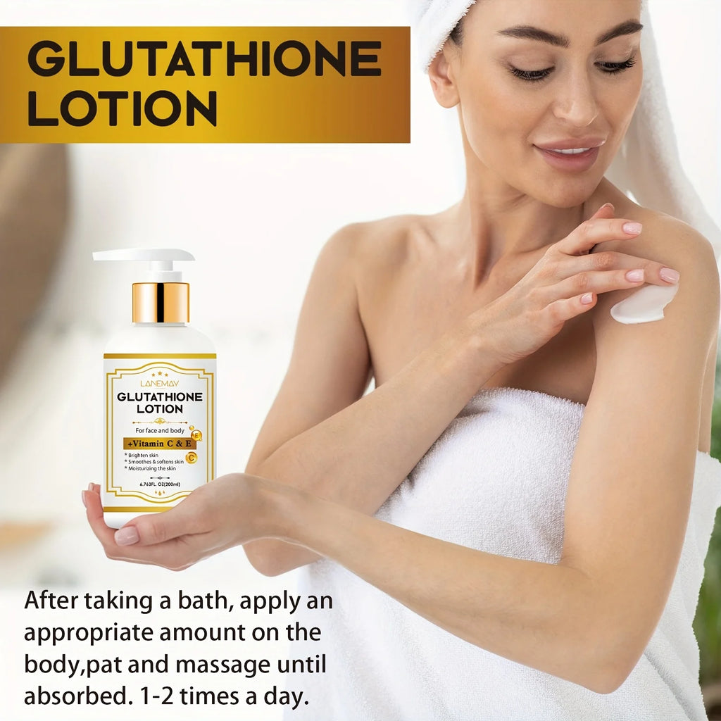 Loción de glutatión con vitamina C y E - Aclarante, humectante e hidratante para rostro y cuerpo para pieles secas y agrietadas de color beige claro, sin parabenos