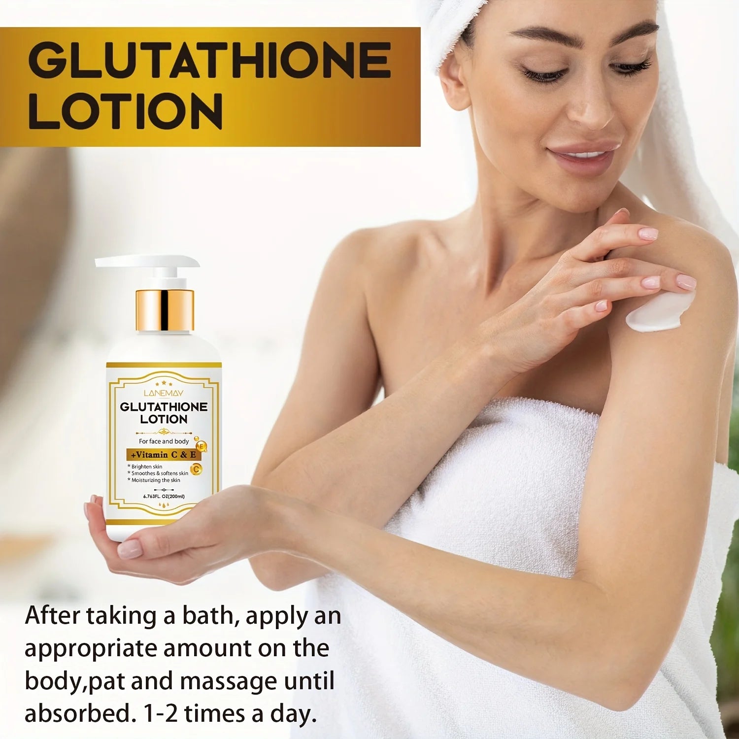 Lotion au glutathion avec vitamine C&E - Éclaircissant, hydratant et hydratant pour le visage et le corps pour le beige clair sec et fissuré, sans parabène