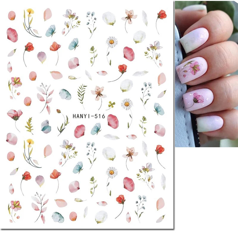 Autocollants 3D pour art des ongles , rose clair, violet, pétales de fleurs, décalcomanies pour décoration de manucure, salon de beauté, été