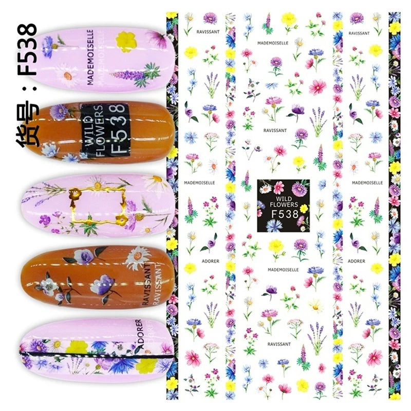 Autocollants 3D pour art des ongles , rose clair, violet, pétales de fleurs, décalcomanies pour décoration de manucure, salon de beauté, été