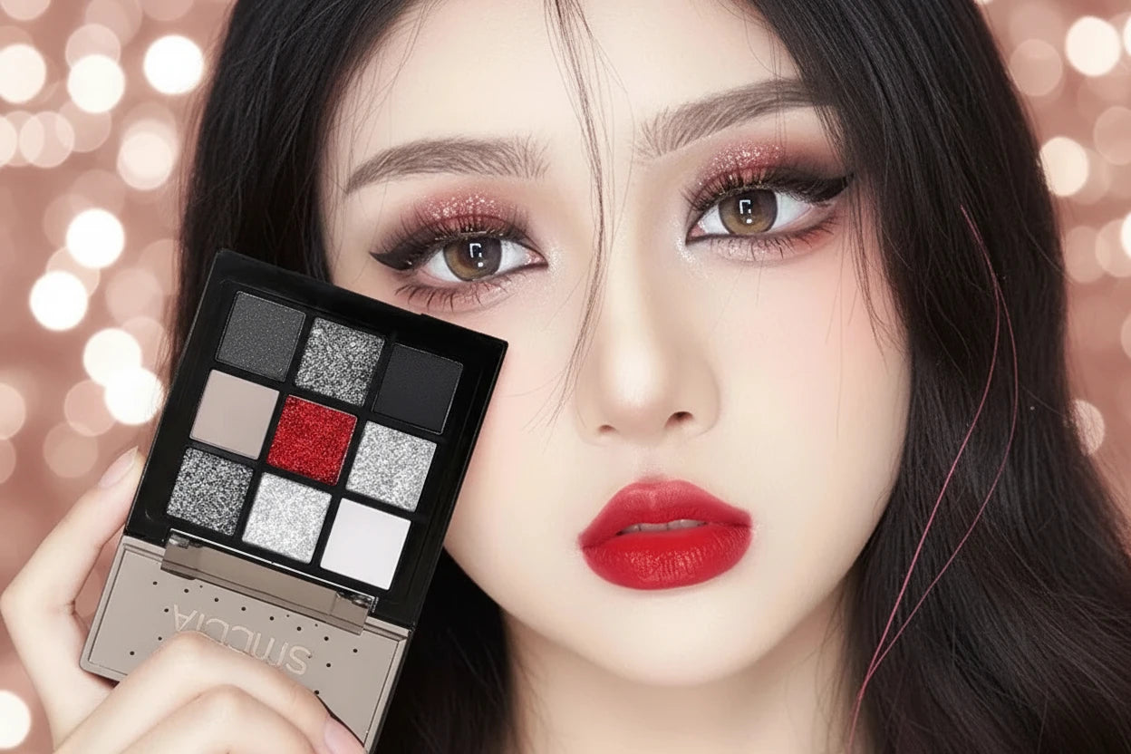 Ombre à paupières Noir Rouge Punk Fumé 9 Couleur Perle Froid Couleur Sombre Maquillage Ombre à Paupières Palette Durable Ombre à Paupières À Paillettes Imperméable