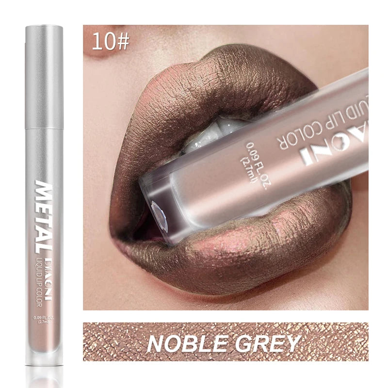 Rouge à lèvres liquide à brillant métallique, 12 couleurs, nacré, imperméable, brillant à lèvres, anti-taches, maquillage glamour pour les lèvres