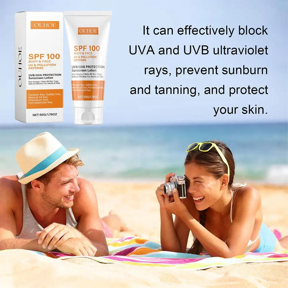 Lotion solaire Spf100, lumière hydratante et rafraîchissante, Non grasse, prévient les coups de soleil du visage et du corps, bloqueur solaire pour le visage