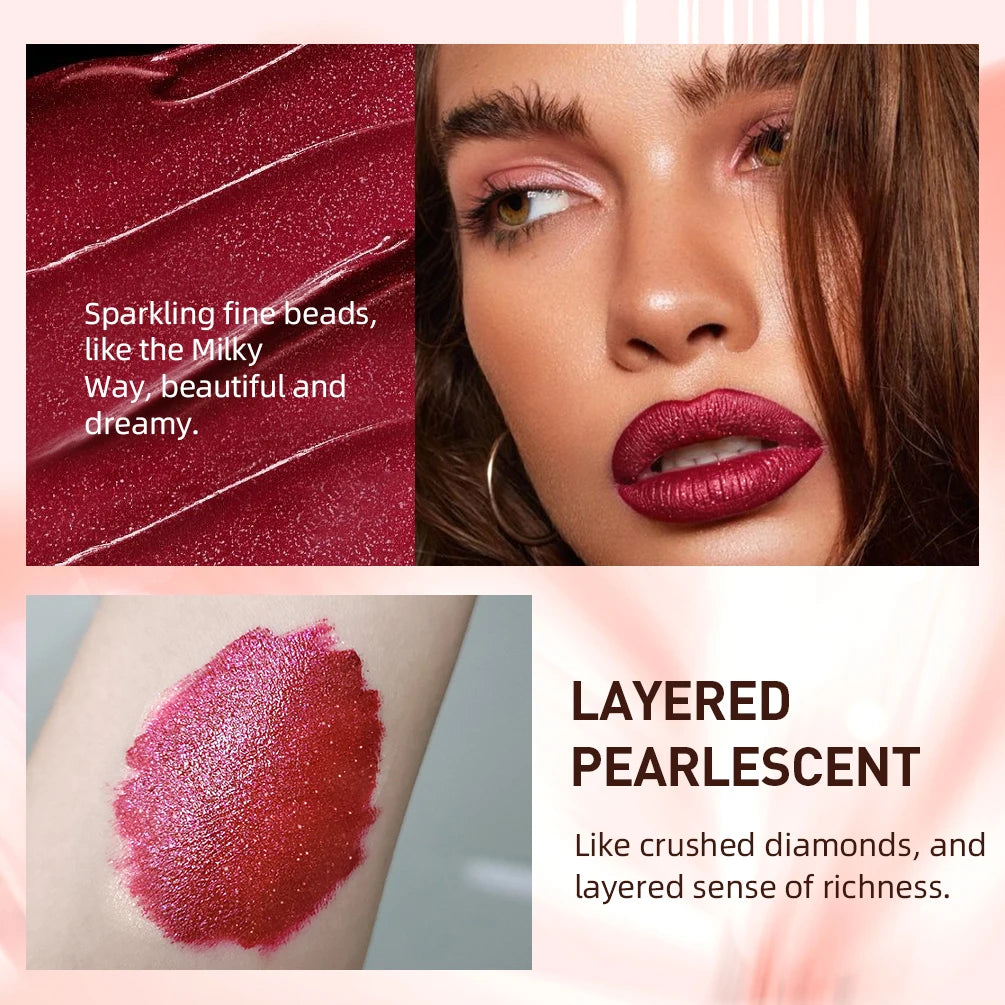 QIBEST diamant liquide rouge à lèvres hydratant longue durée violet scintillant imperméable brillant à lèvres cosmétiques mat paillettes rouge à lèvres