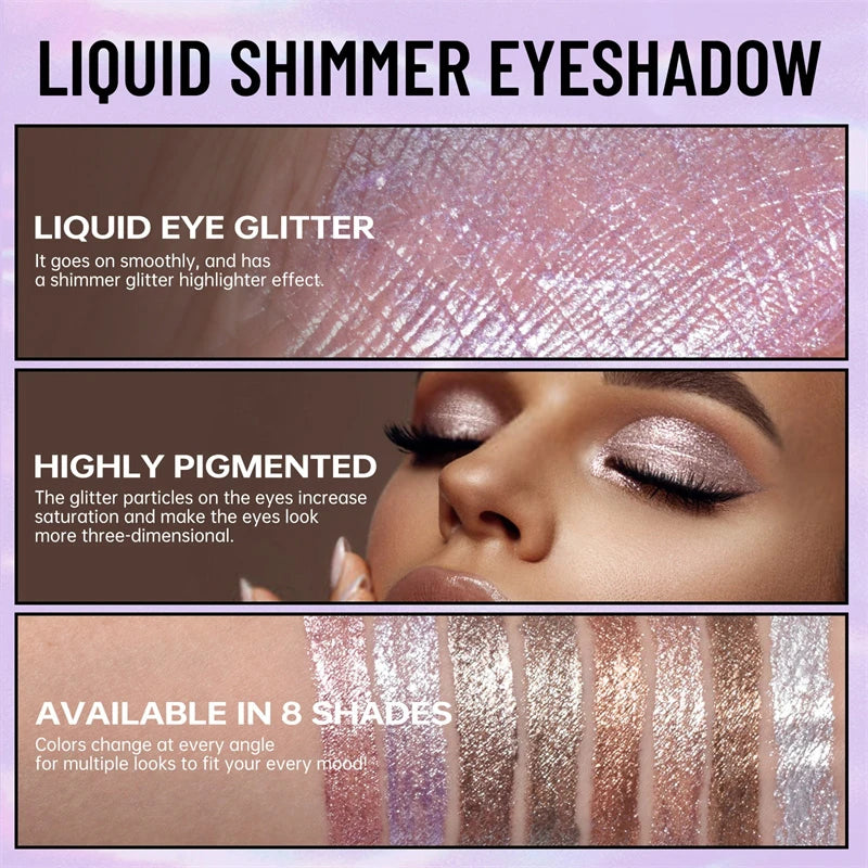 Fard à paupières liquide nacré, 8 couleurs, scintillant fin, scintillant, haute brillance, maquillage longue durée et résistant aux taches