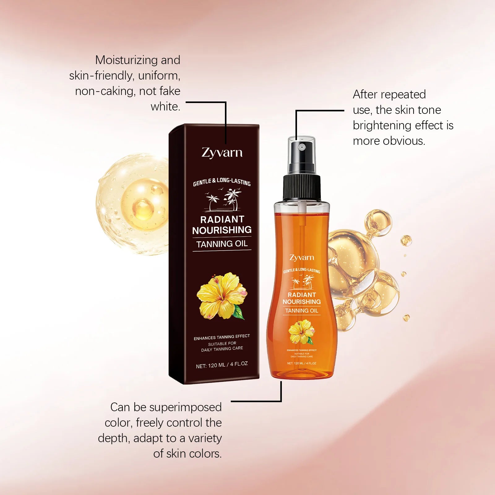 Huile de bronzage nourrissante, huile de bronzage durable pour un éclat hâlé, soin hydratant pour la peau, idéal pour les séances de bronzage en plein air et à la plage